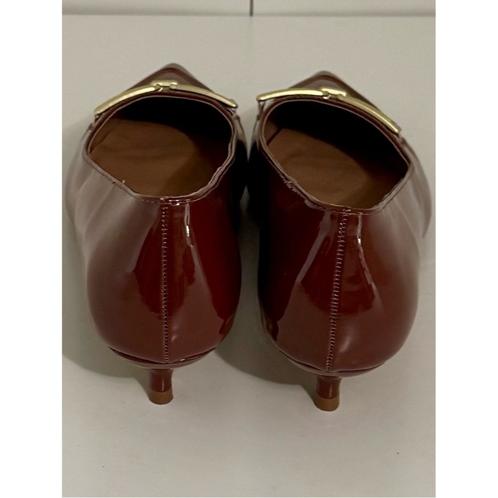 Journee Collection Rumi Women Brown Patent Pointed Toe Kitten Heel Pumps Size 11 - Picture 9 of 12